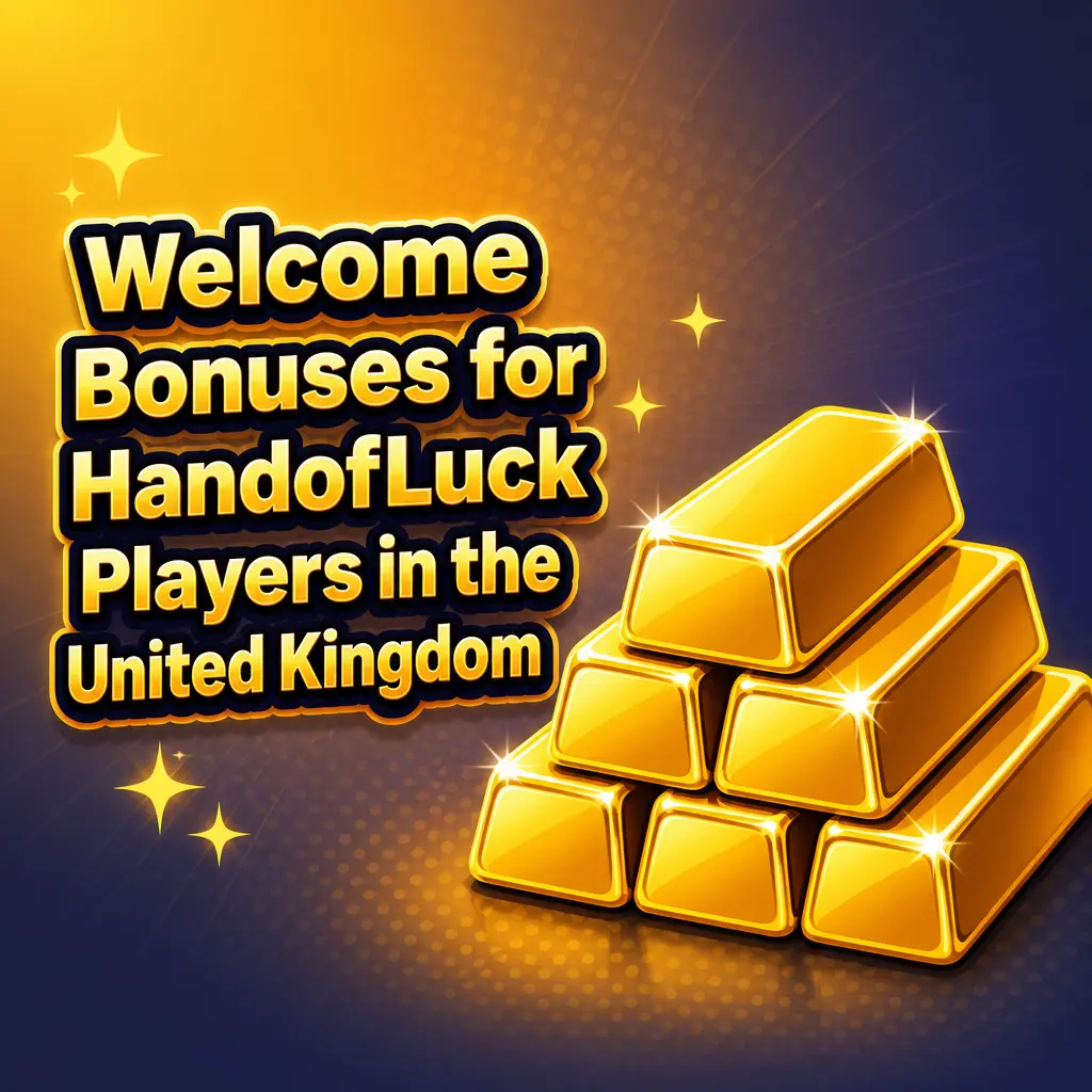 HandofLuck UK welcome package across four deposits with match bonuses, free spins, and a 35x wagering requirement.